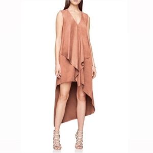 BCBG MaxAzria Ruffle Tara Trar In Rosedawn Faux Suede Dress Size XS Boho NWT